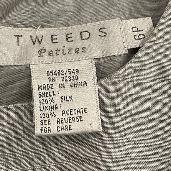 Raw Silk Tweeds Dress Womens 6P Gray Short Sleeve Fitted Sheath Petites Classic - Picture 2 of 13